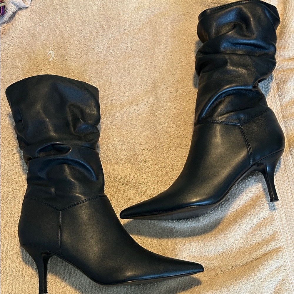 Marc Fisher Black Slouchy Heeled Boots